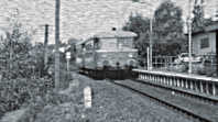 Schienenbus bei der Einfahrt in den Bahnhof der Nachbargemeinde Mellert im Jahr 1972